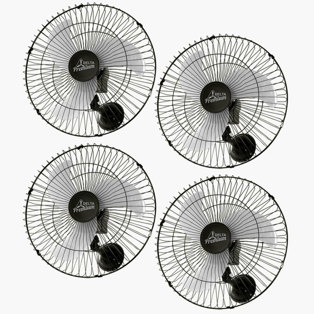 Kit 4 Ventiladores De Parede 60cm Oscilante PREMIUM PRETO Grade de Aço Preta 170W Bivolt Ventidelta