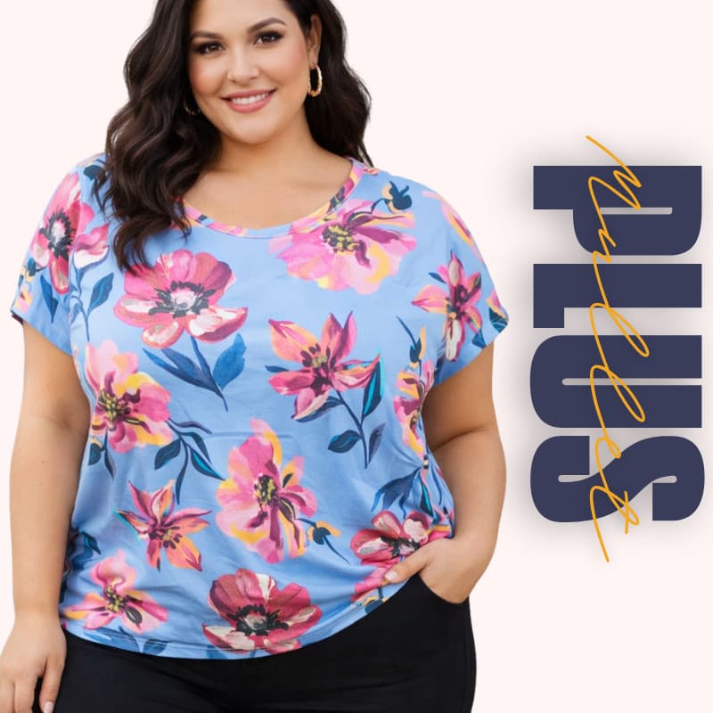 Blusa Plus Size Feminina G1 G2 G3 Floral Manga Curta Leve Solta Roupa Feminina |049E| Promoção