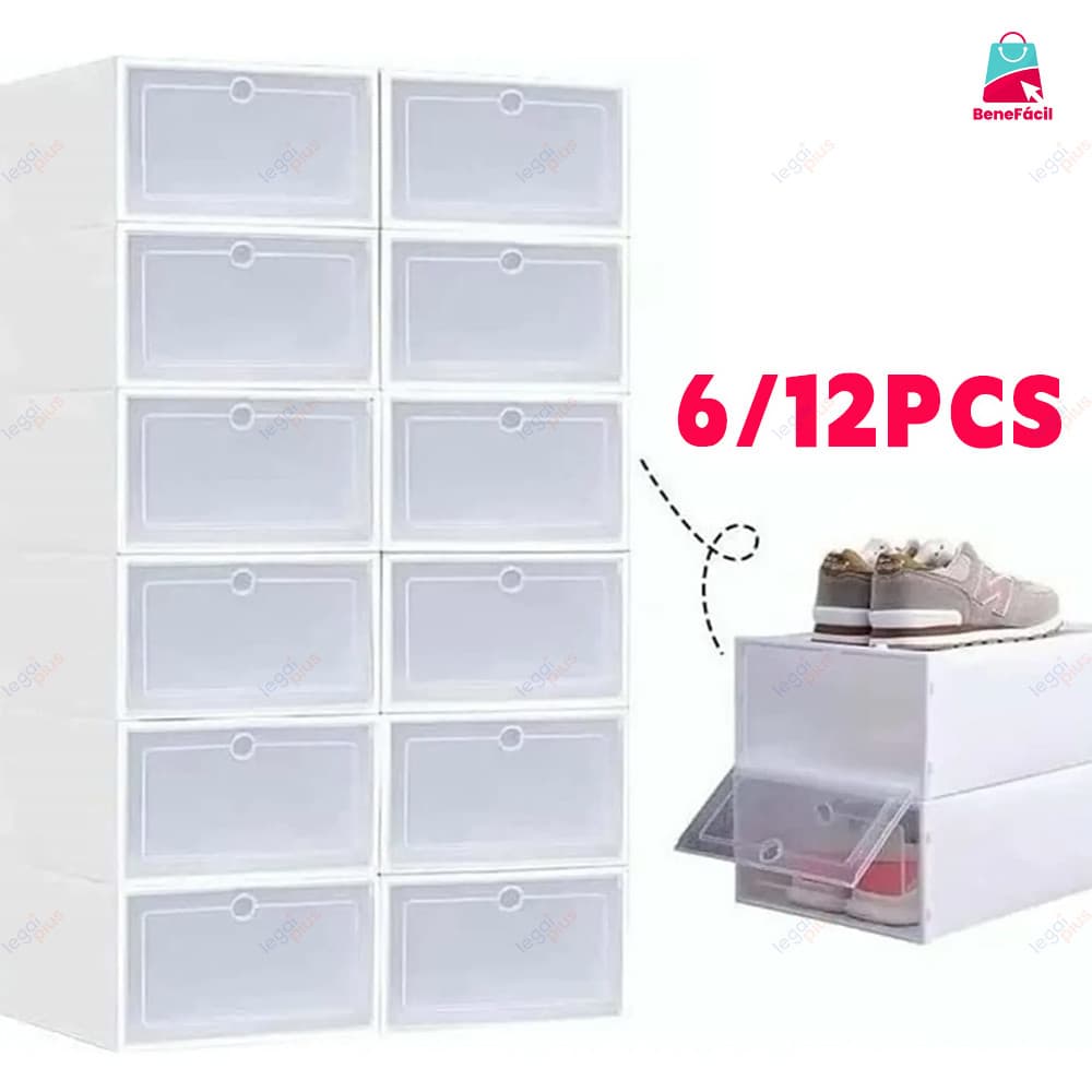 Caixas p/ Sapatos e Tênis, Transparentes c/ Tampa Flip – 6 ou 12 Unid