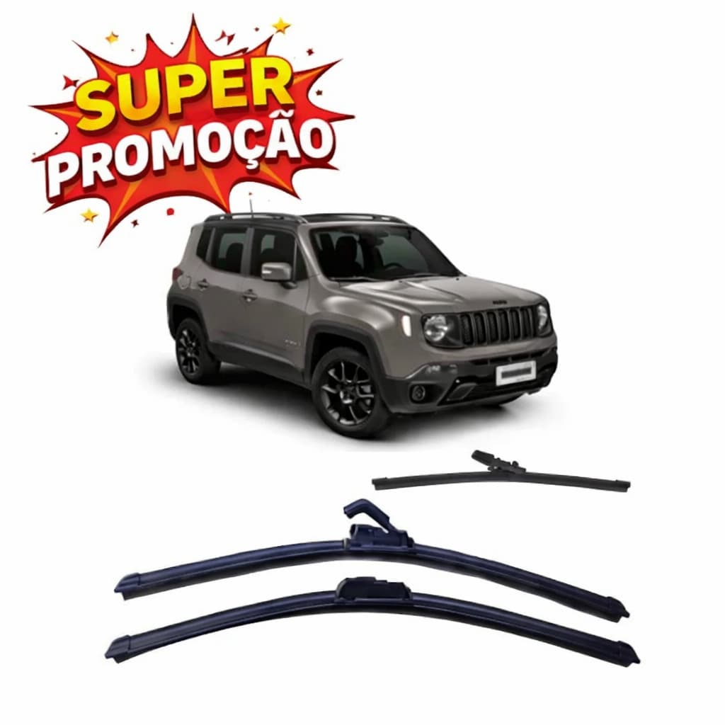Kit 3 Palhetas Limpador De Parabrisa Dianteiro + Traseiro Para Jeep Renegade 2016 Até 2022