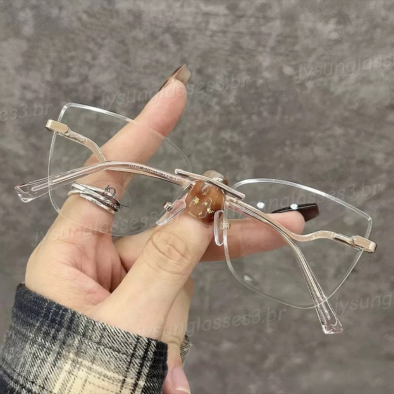 Óculos Anti-Luz Azul Sem Moldura Olho De Gato Da Moda Para Mulheres Armação De Metal Leve