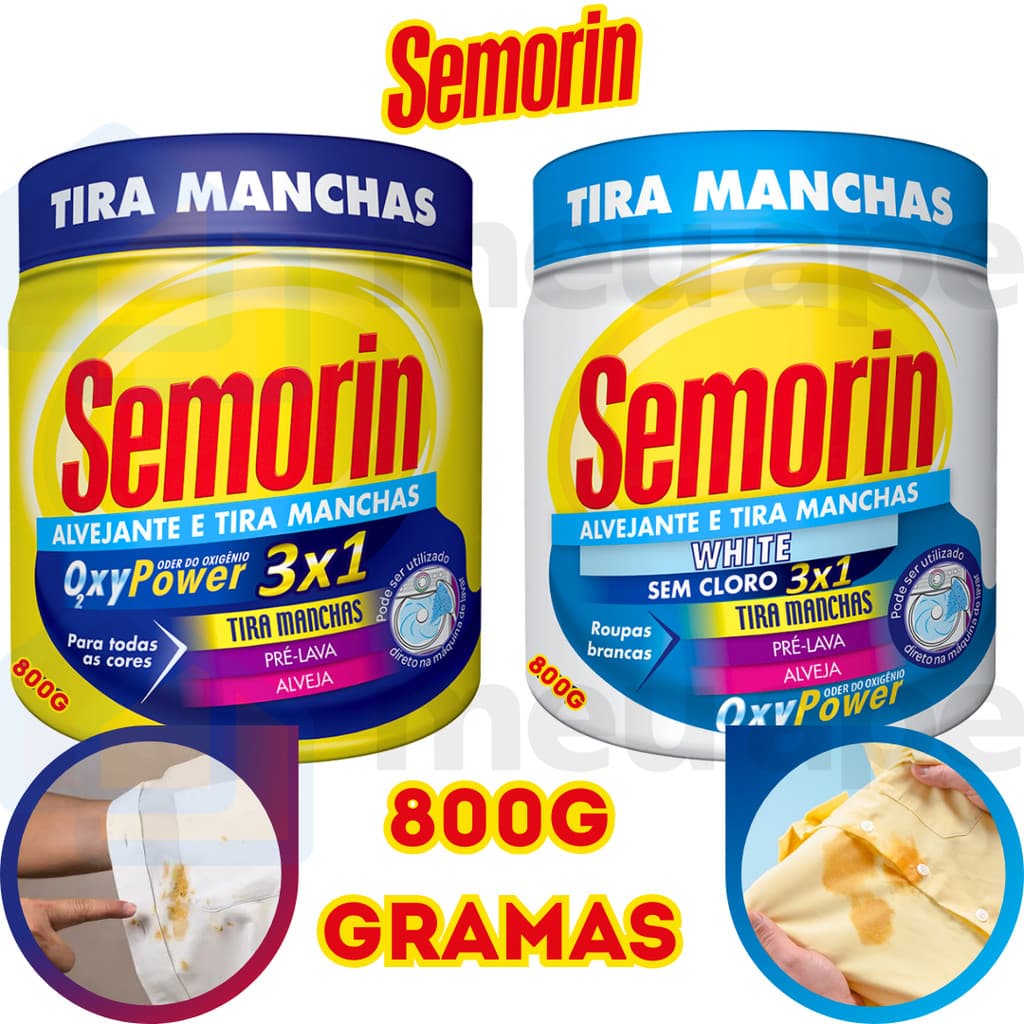 800g Alvejante Tira Manchas Em Pó Roupas Coloridas e Brancas Sem Cloro Semorin