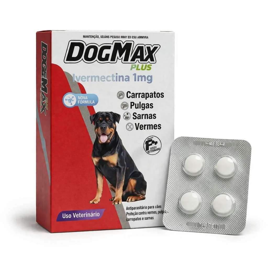 Remédio para cães contra Pulga Carrapato, Vermes E Sarna 30 a 60kg Dogmax Plus  - 4 Comprimidos