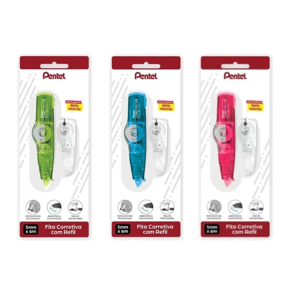 Corretivo em Fita Pentel com Refil