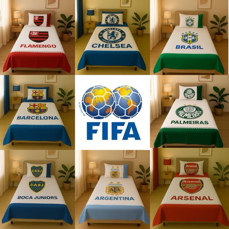 Lençol Solteiro Personalizado  Time de Futebol + Fronha – Jogo de Cama Torcida Brasileirão