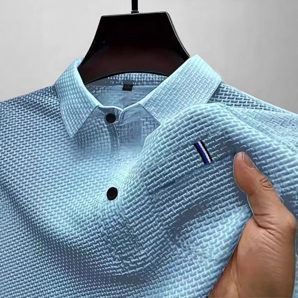 Novo T-shirt de Manga Curta Alta Gama Malha Ice Silk T-shirt Masculino Gola