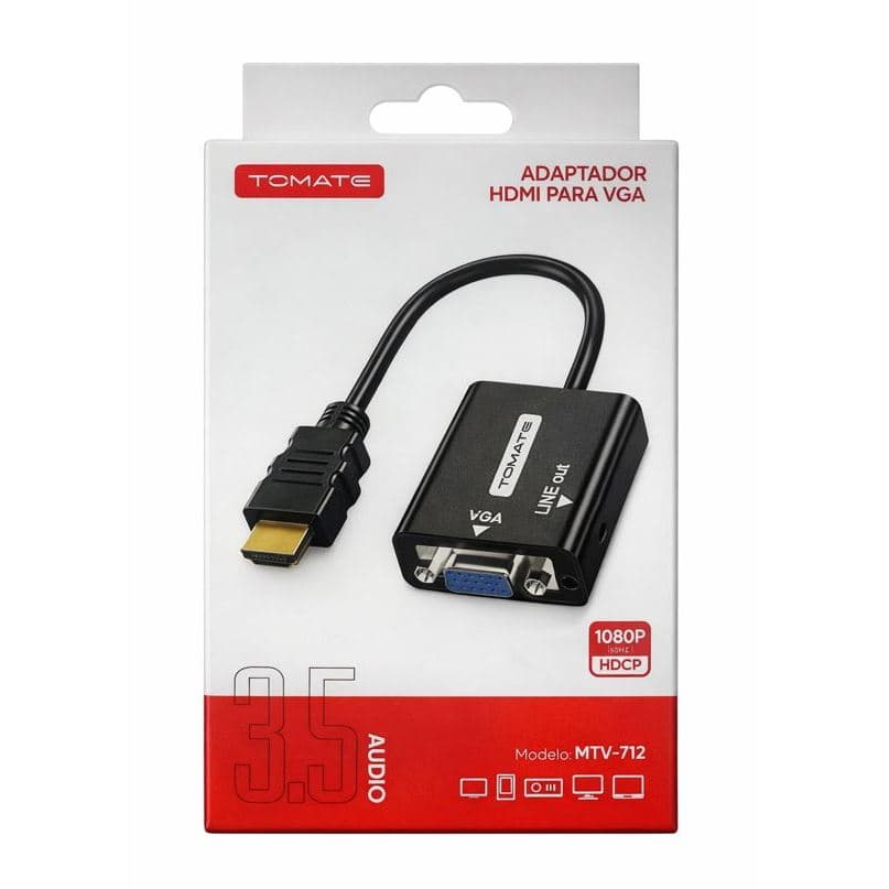 Conversor HDMI para VGA c/ Áudio P2 Tomate MTV-712 PC e Notebook