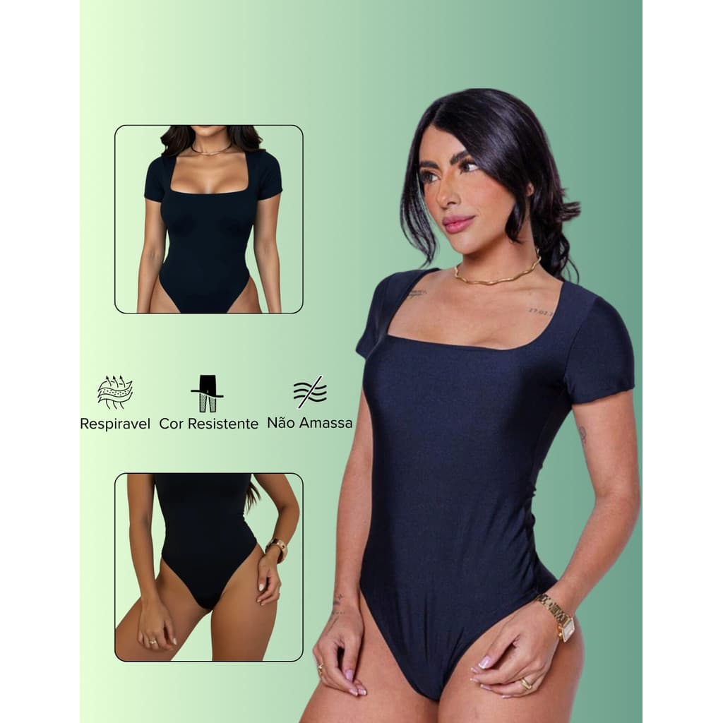 Body Feminino Suplex Decote Quadrado Manga Curta Casual Elegante Blogueira | Modela  Silhueta Conforto Diário Look Verão