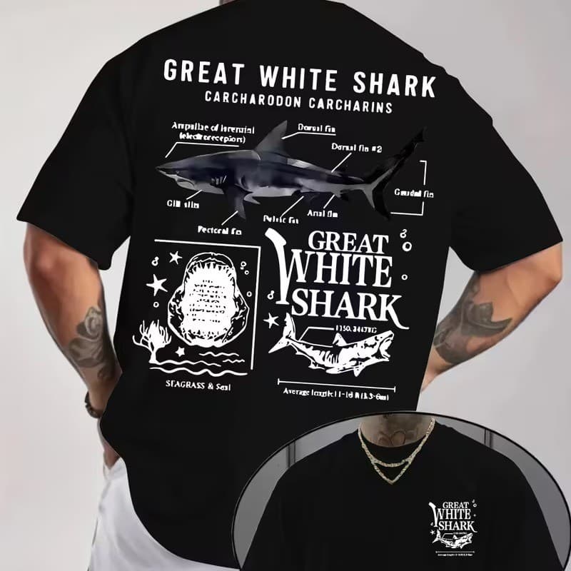 Camiseta Tubarão Branco Camisa Blusa Unissex Masculino Feminino 100% Algodão Street wear Plus Size