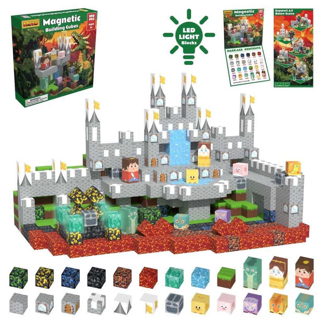 100 Pcs Blocos De Construção Magnéticos Versão Dinossauro Com 2 Luz LED Integrados STEM Educacional Criativo Brinquedo D
