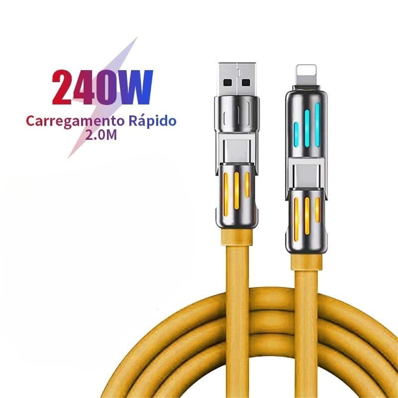 Cabo Carregador 4 Em 1 Compatível Com IP USB Type C Redondo De Carga Rápida 240W 1 0M Design Sem Emaranhados Entrega De