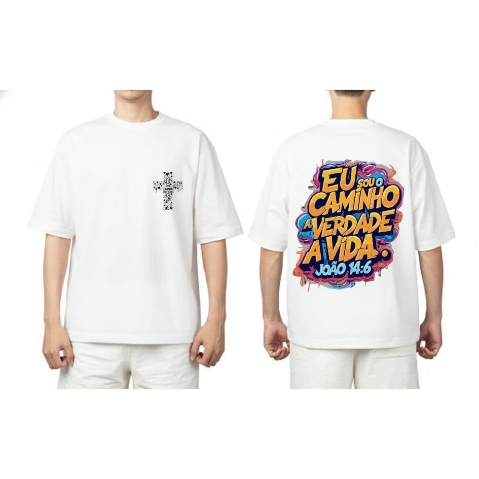 Camiseta Oversized Unissex 100% Algodão Fio 30.1 Estilosa Jesus Cristo Caminho a Verdade e a Vida