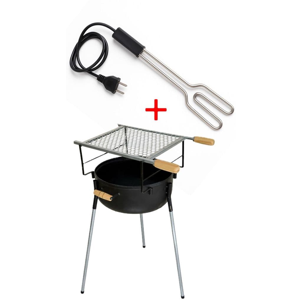 Churrasqueira Portátil Botijão com Pés Grelha Galvanizada + Acendedor Elétrico 220v Kit Completo