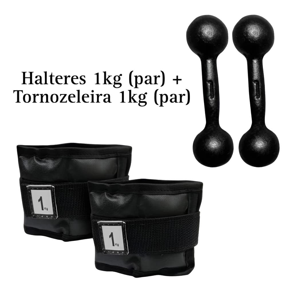 Halteres 1kg Ferro Par + Tornozeleira 1kg Par Kit Completo
