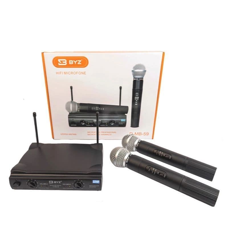 Microfones Sem Fio Duplo Serie Dinâmico Profissional Uhf Byz Mb-59