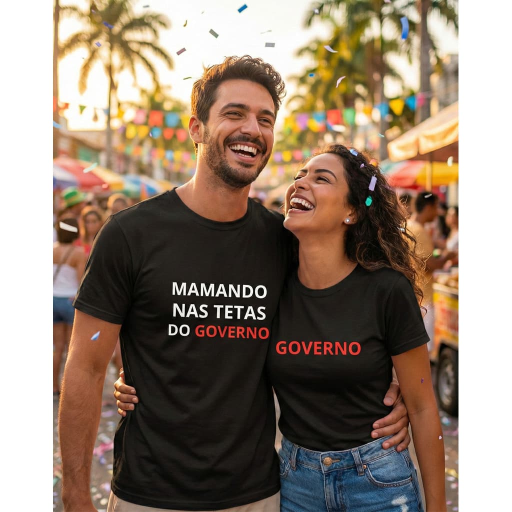 Kit Casal 2 Camisetas Nas Tetas do Governo camisetas engraçadas verão