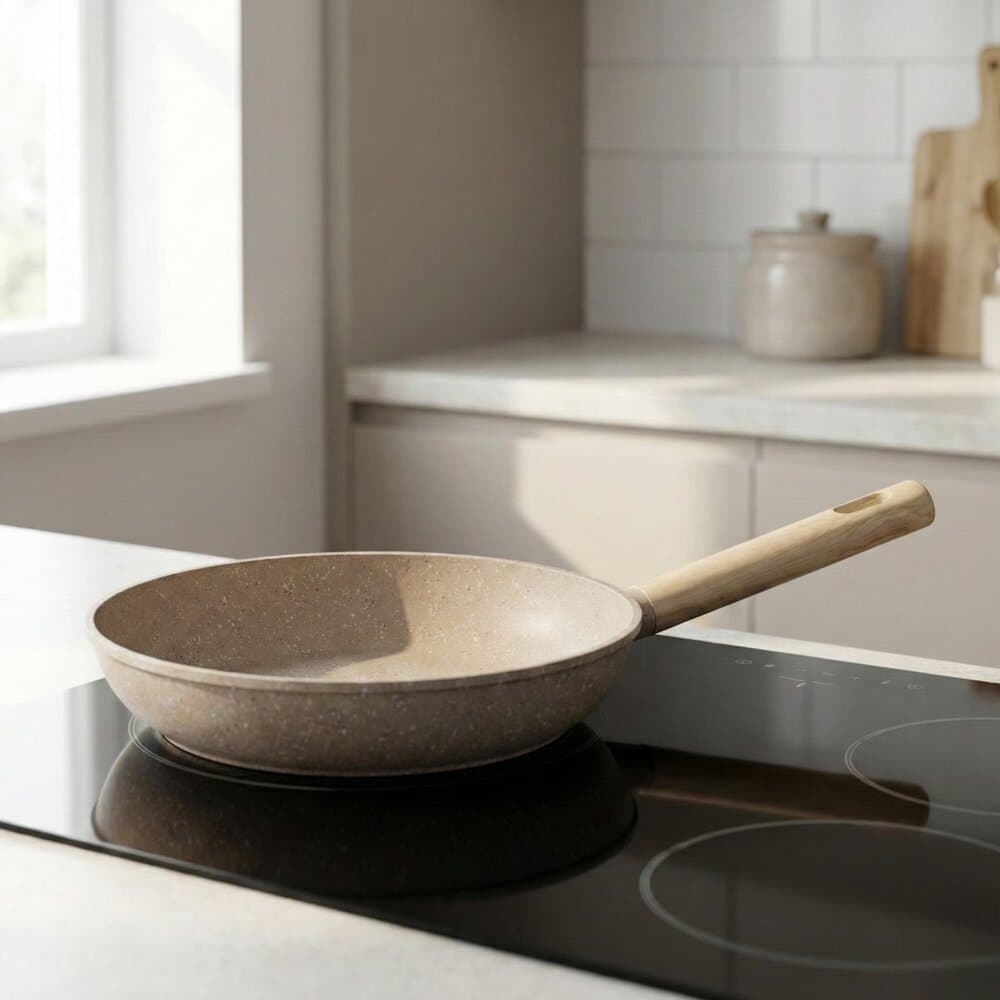 Frigideira Antiaderente 24cm Indução Linha Marble Cabo Madeira Panela Antiaderente Fogão Indução