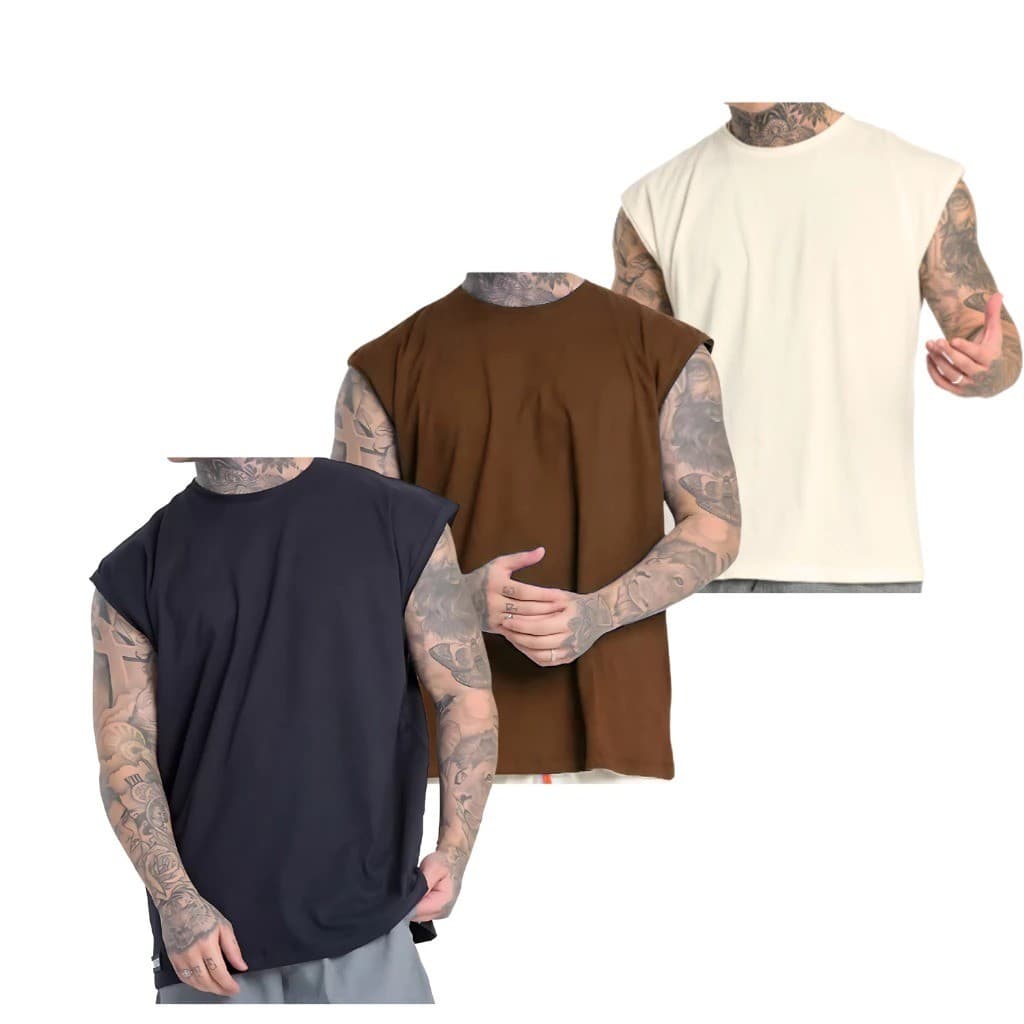 Kit 3 Camisetas Regata Machão Camisa Cavada  Masculina Casual Treino top