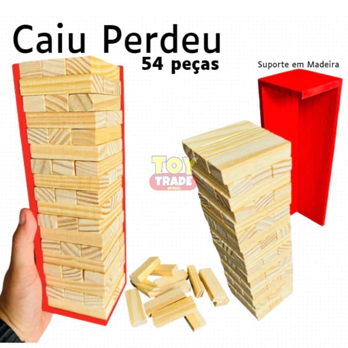 Caiu Perdeu Tradicional em Madeira Pinus Natural - Toy Trade Jogo de Equilíbrio e Habilidade