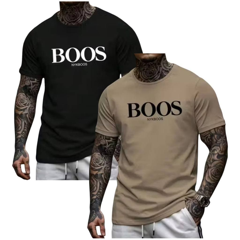 Camiseta Masculina 100% Algodão Kit 2 Gola Redonda Malha Premium Cores Preta e Bege Caqui Estilo Básico Uso Diário