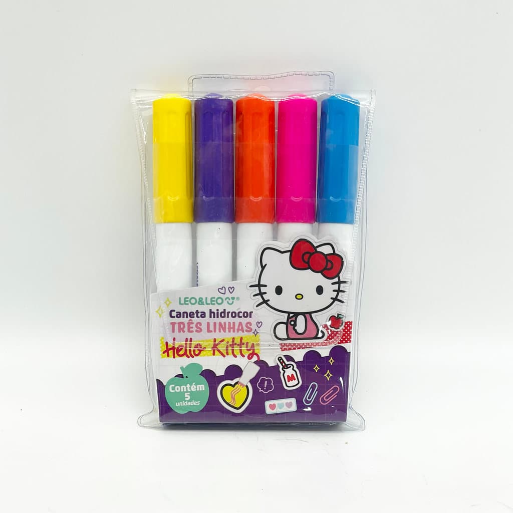 Caneta Hidrocor Hello Kitty 3 Linhas - Estojo com 5 Cores