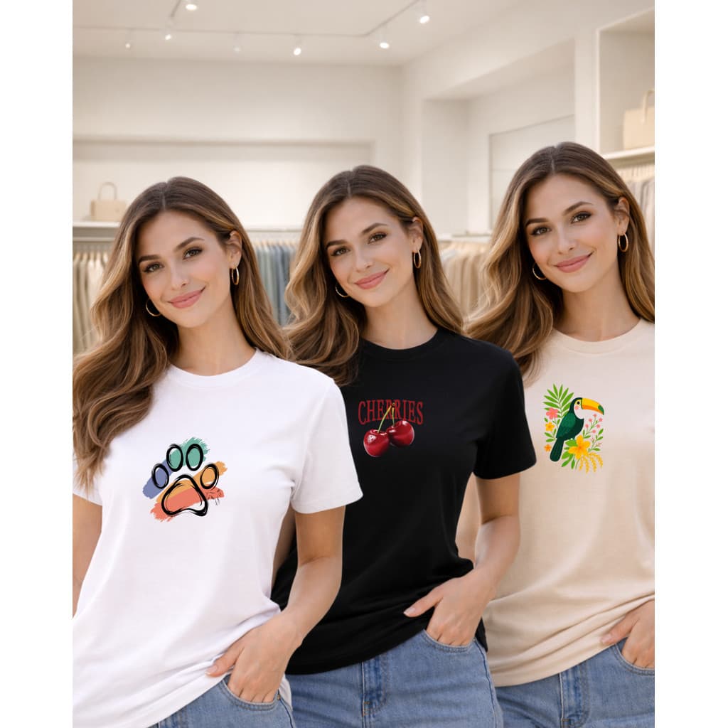 Kit 3 T-Shirt Feminina Estilosa Camiseta 100% Algodão Blogueira Casual Envio Imediato