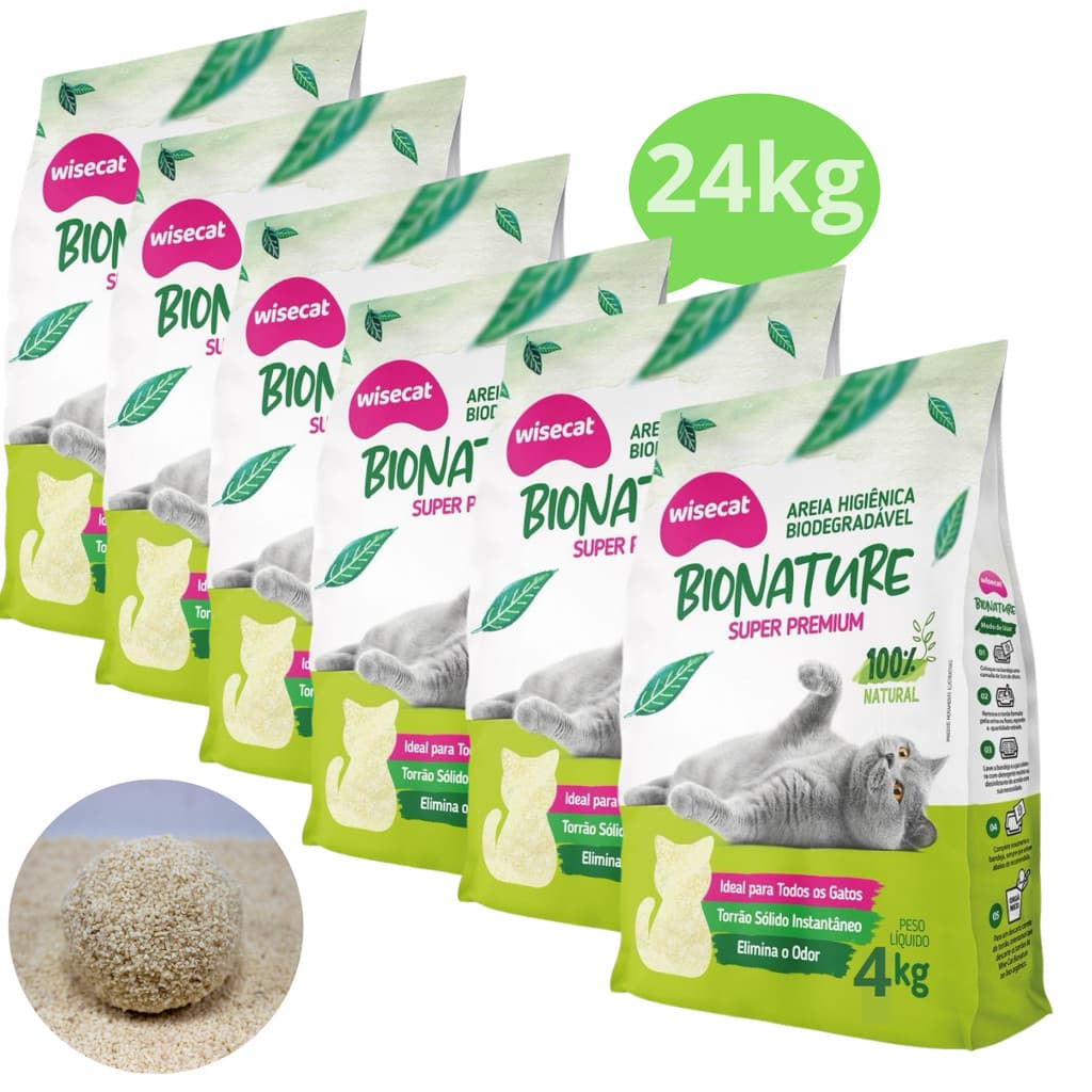 Areia Sanitária De Mandioca Grãos Grossos Para Gatos Biodegradável Wisecat 4kg a 24kg