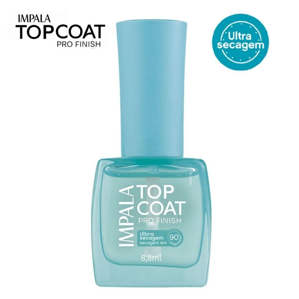 Impala Top Coat Esmalte Ultra Secagem - Seca em 90 segundos  Hipoalergênico Pro Finish Lançamento