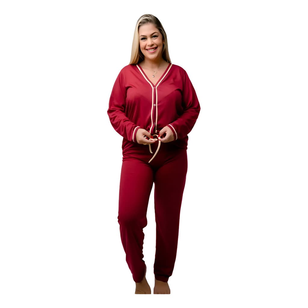 Pijama Feminino Longo Liso Calça E Blusa