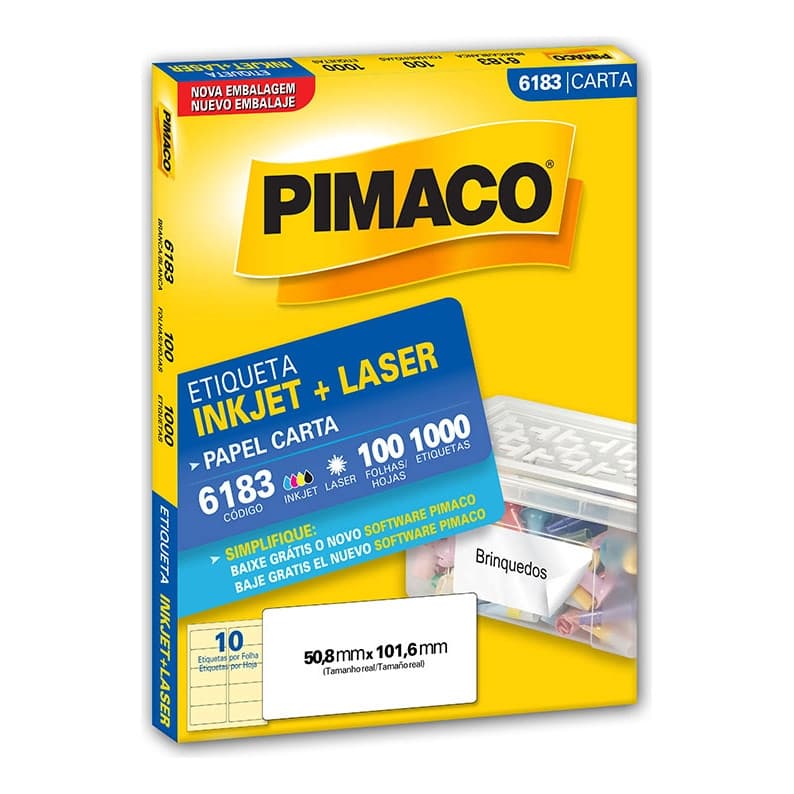 Etiqueta inkjet/laser carta 6183 com 100 folhas - Pimaco