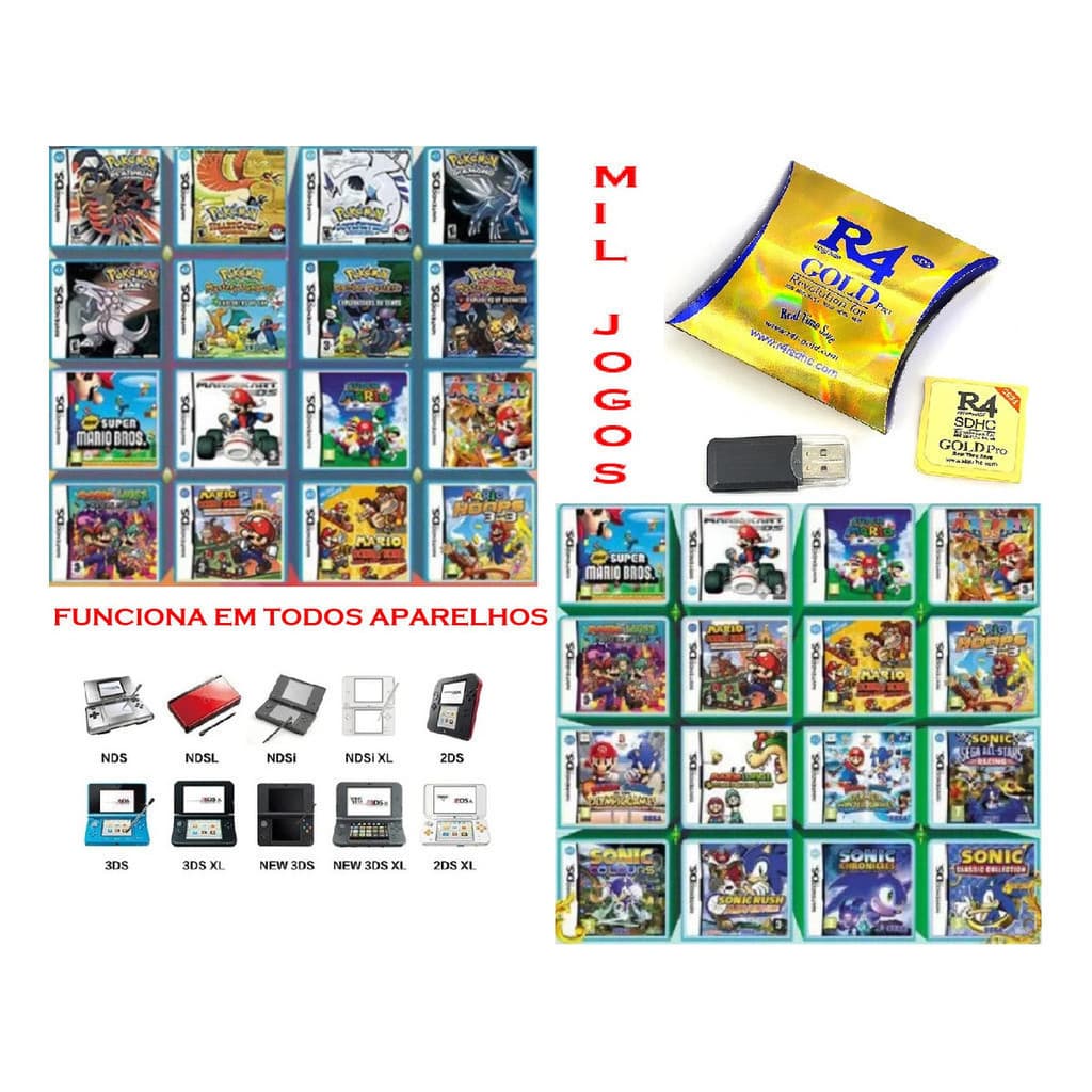 R4 Gold Pro Com 1000 Jogos Ds Para Todas Versões Ds E 3ds