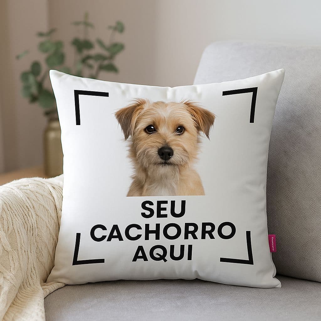capa de almofada Personalizada Seu Cachorro & Gato Aqui | Estampa com Foto do Pet