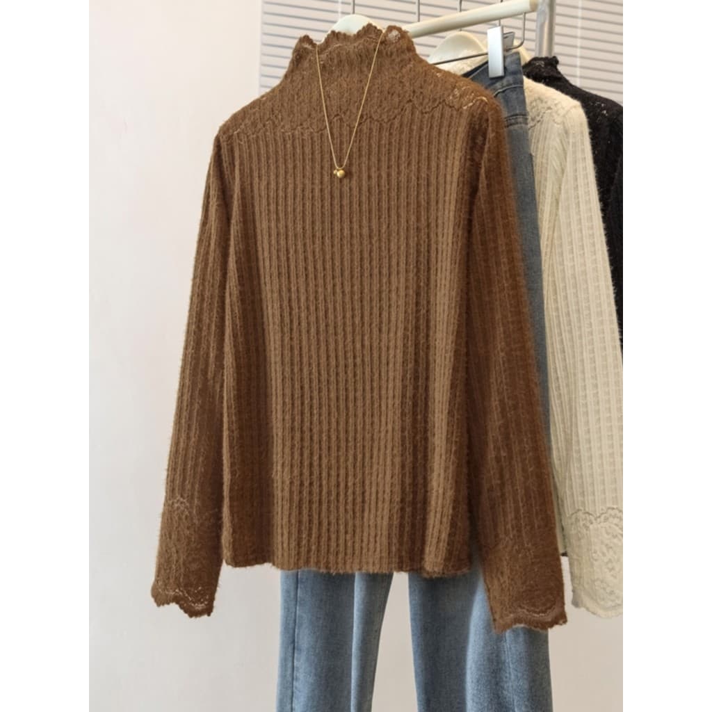 Camisa de renda escovada meia gola alta Plus Size roupas femininas gordura mm outono inverno High-End estilo ocidental s