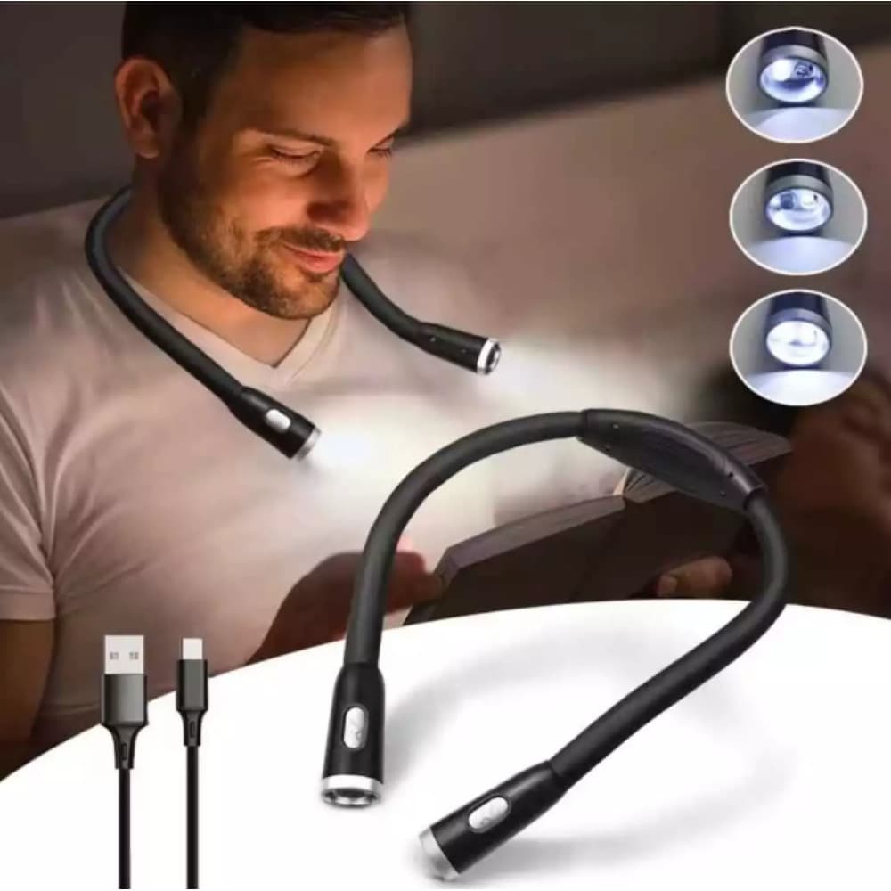 Lanterna Flexível Pescoço Lâmpada Luz Leitura USB Recarregável Portátil