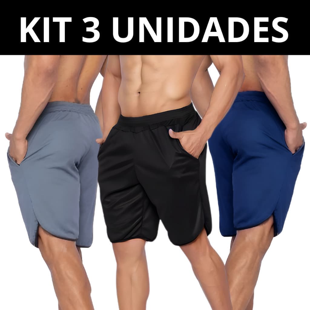 Kit Com 3 Bermuda Shorts Treino Academia esporte Futebol Colorido Com Bolso