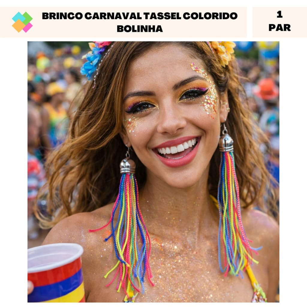 Brinco Feminino Tassel Colorido Bolinha Carnaval 2026 (1 Par)