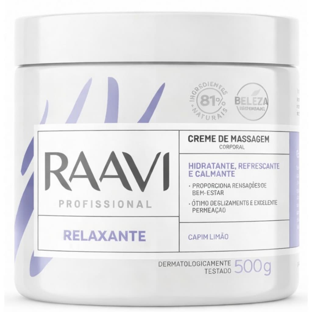 Creme Raavi de Massagem Relaxante Hidratante e Refrescante Profissional - 500g