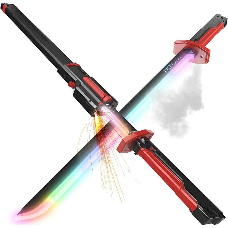 Espada Katana Samurai LED RGB 80cm com Efeito REAL de Fumaça e Faísca | Sabre de Luz Cosplay Gamer