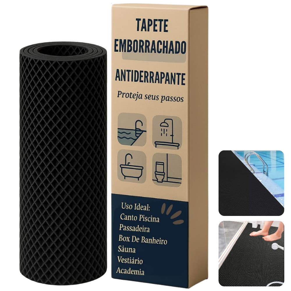 Tapete Antiderrapante 1,20x1,55 Preto Proteção Idoso Criança Área Úmida Seguro Emborrachado PVC