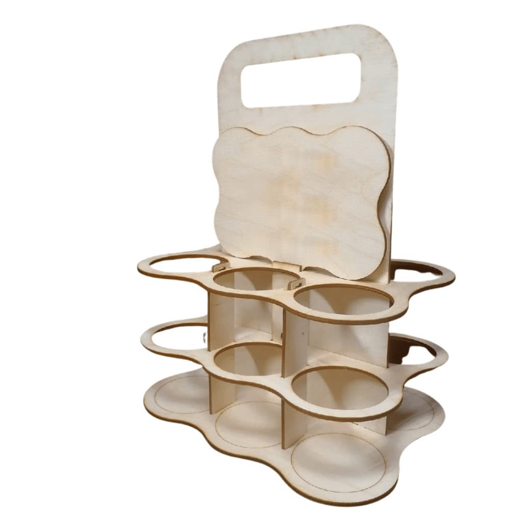 Porta Garrafa MDF 6 Lugares c/ Alça - Suporte Cerveja Portátil Churrasco.