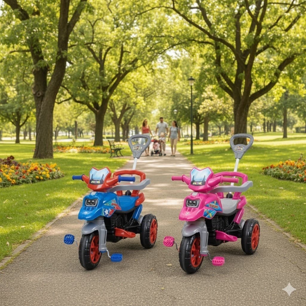 Triciclo Infantil Moto Pedal Haste Rosa Passeio Brinquedo Criança Segurança Estável