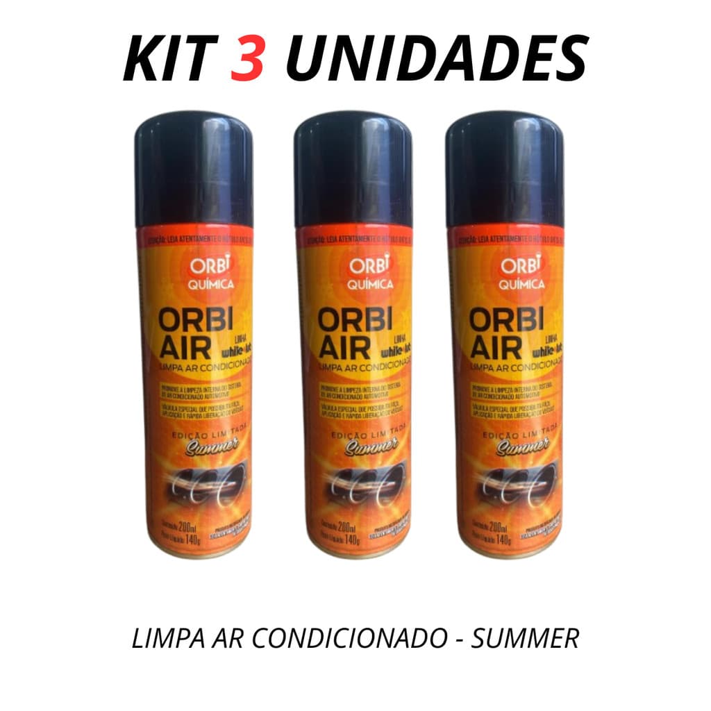 KIT 3 Limpa Ar Condicionado Automotivo Spray Higienização Orbi-air - Summer