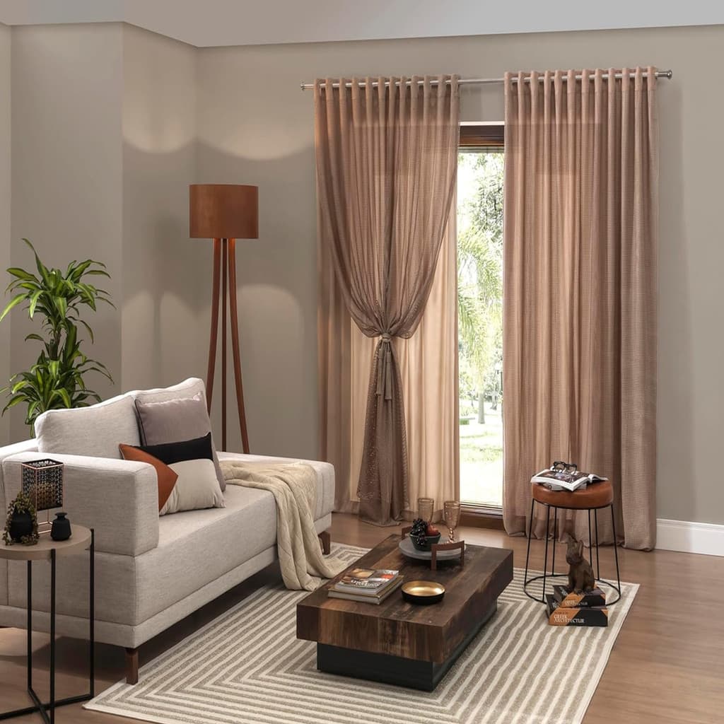 Cortina KazzaVip Renda 100% Poliéster Clássica Pantalla para Sala Quarto Com Forro 3,50m x 2,20m Desert
