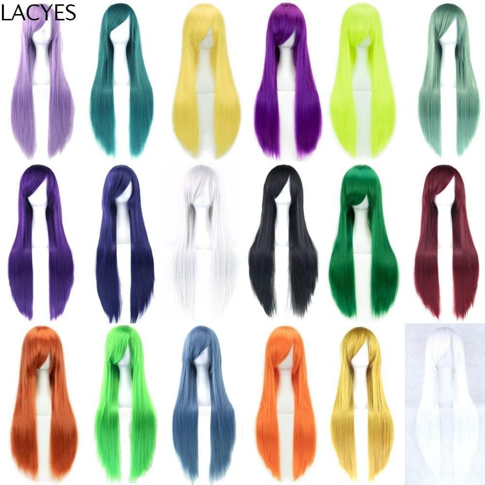 LACYES Perucas Cosplay De Halloween , Cabelo Sintético Longo Em Camadas Lolita , Branco Roxo 73cm Anime Peruca Reta