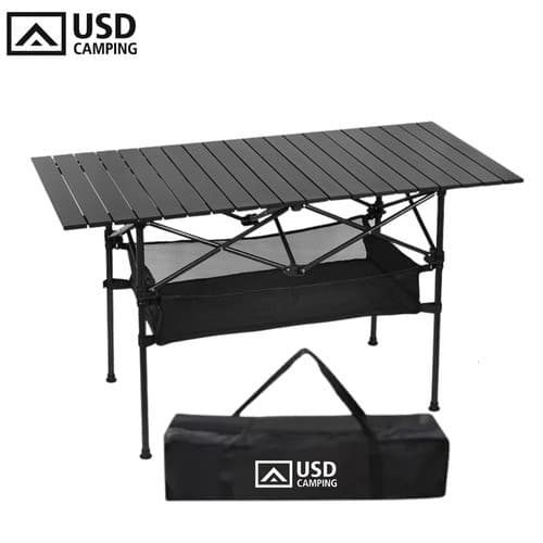 Mesa Dobrável 120cm Ultraleve Portátil Altura C/ Porta Objeto Preto