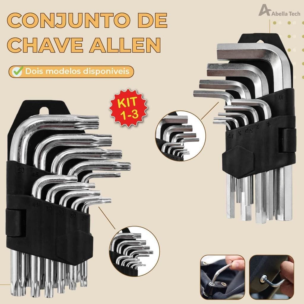 Jogo de Chave Allen Torx Pequena Aço Profissional 9 Peças para Parafuso Hexagonal