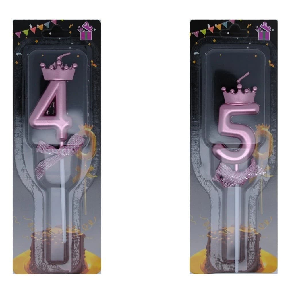 Vela de Aniversário Coroa Rosa Palito com Laço 0-9