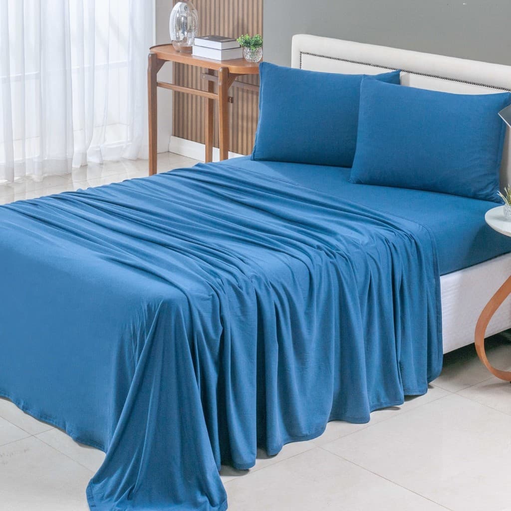 Jogo de Cama Lençol Malha 100% Algodão Completo 04 Peças Liso Não da Bolinhas Antialérgico Solteiro Casal Queen King