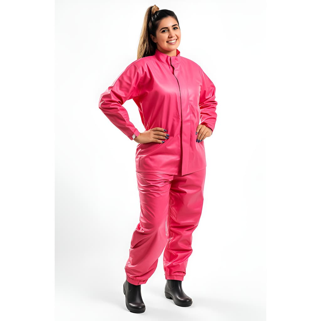 Conjunto Capa de Chuva Moto Feminina Rosa PVC 0.32 Forrada Impermeável