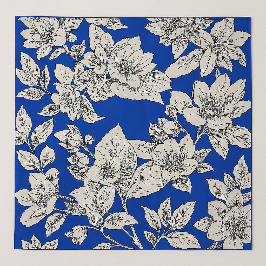 Lenço tecido crepe fluido leve azul floral tendência floral